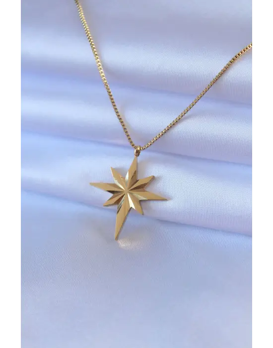  Altın  Kutup Yıldızı Model  Çelik Kolye