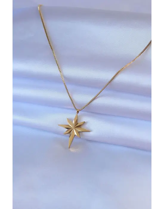  Altın  Kutup Yıldızı Model  Çelik Kolye