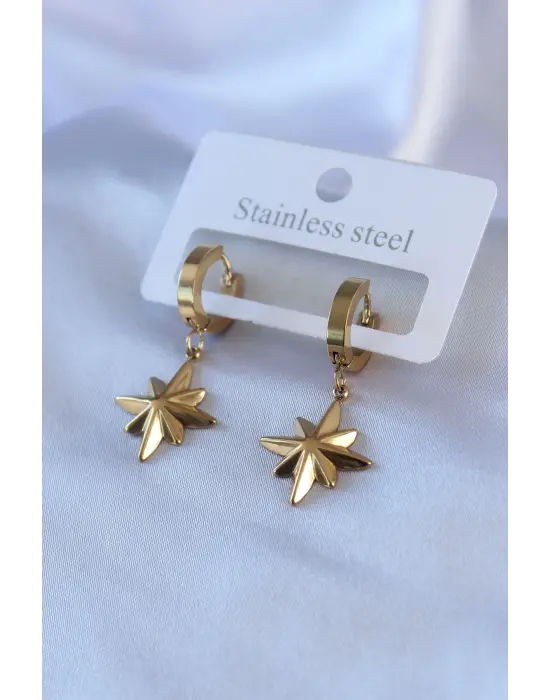 316L Çelik Gold Renk Kutup Yıldızı Model Kadın Küpe