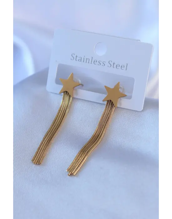 316L Çelik Gold Renk Kuyruklu Yıldız Sallantı Model Kadın Küpe