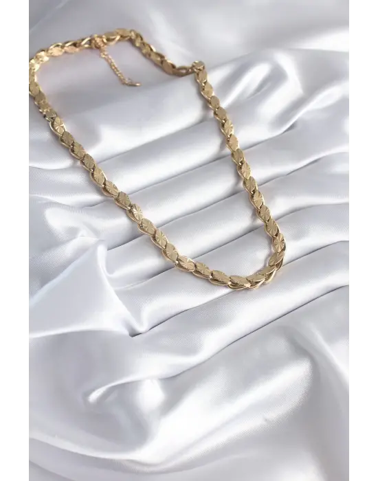 Altın Lazer Kesim Arpa Zincir Model Çelik Kolye