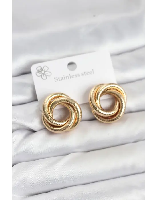 316L Çelik Gold Renk Lazerli Sarmal Halka Kadın Küpe