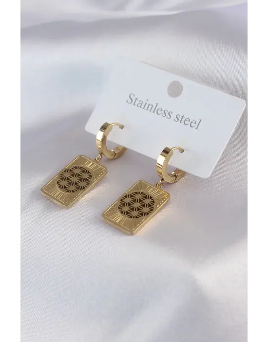   Altın Lotus İşleme Çelik Küpe