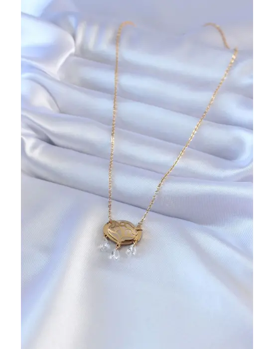Altın Lotus Model Zirkon Taşlı Çelik Kolye