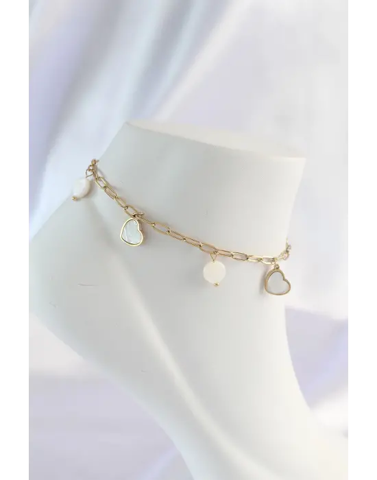 316L Çelik Gold Renk Mermer Desenli Kalp Halhal