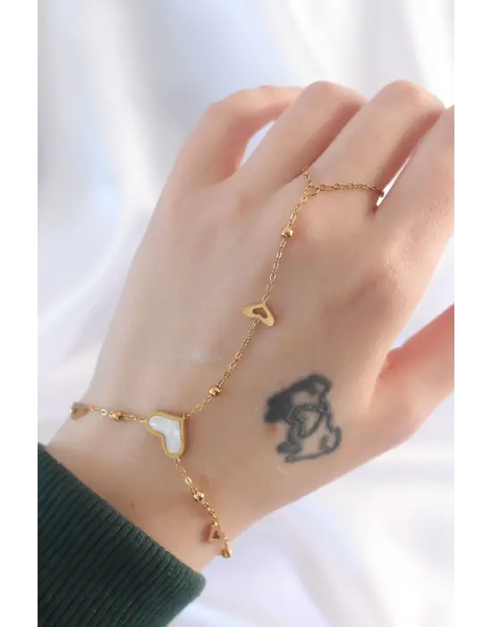 316L Çelik Gold Renk Mermer Desenli Kalp Tasarımlı Şahmeran