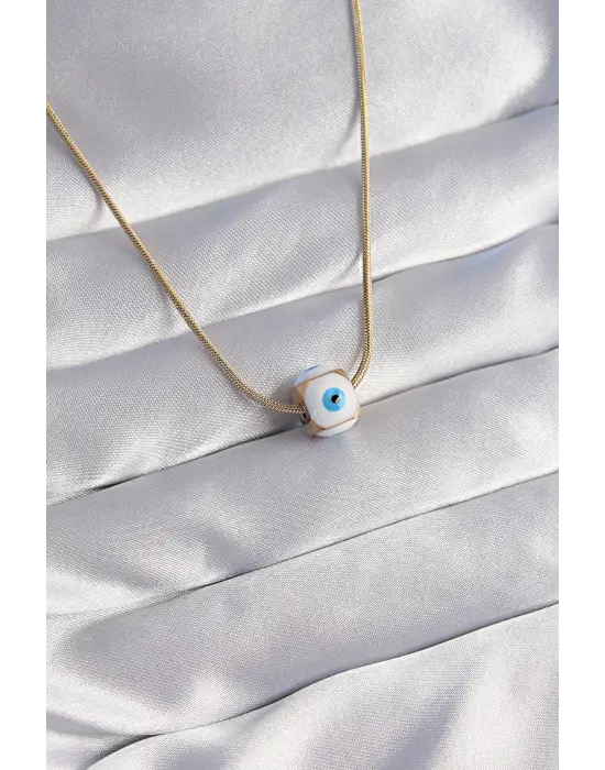  Altın  Mineli Nazar Model Çelik Kolye