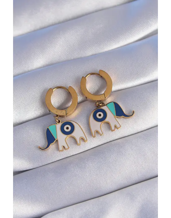   Altın Mineli Nazarlı Fil Küpe