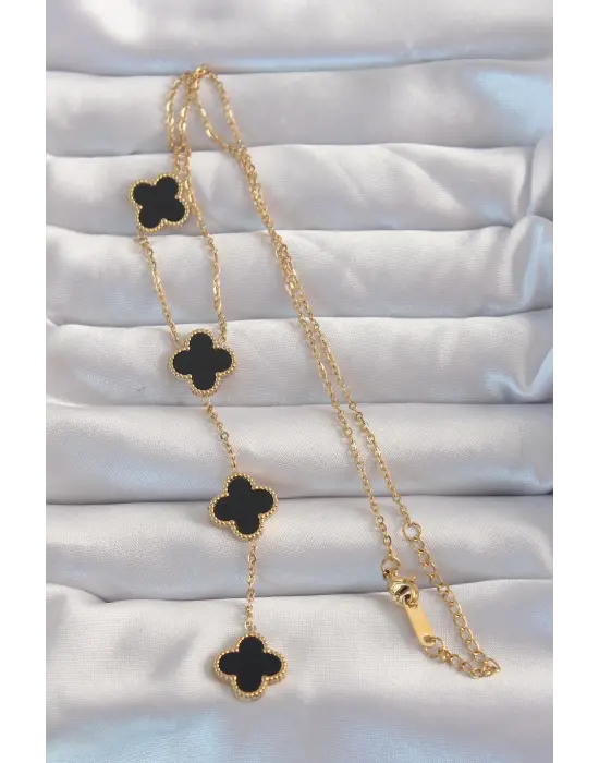  Altın  Mineli Sallantılı Zincir Yonca Çelik Kolye