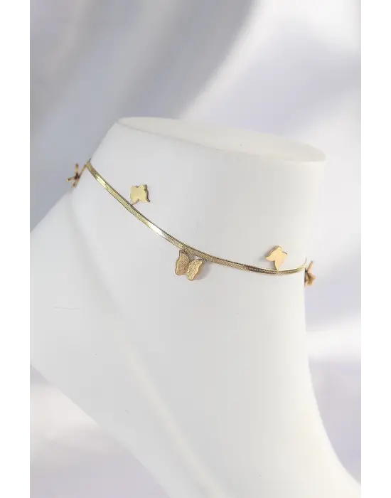 316L Çelik Gold Renk Minimal Kelebekli Halhal