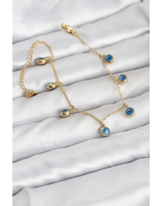 316L Çelik Gold Renk Minimal Nazar Model Kadın Bileklik