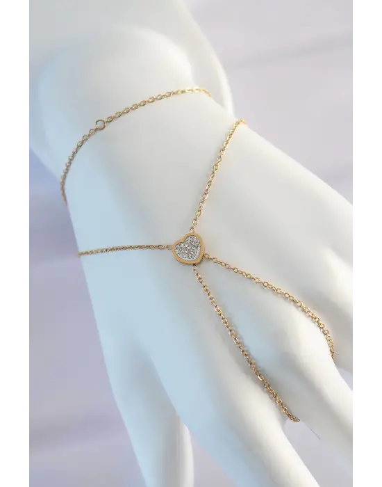 316L Çelik Gold Renk Minimal Zirkon Taşlı Kalp Şahmeran