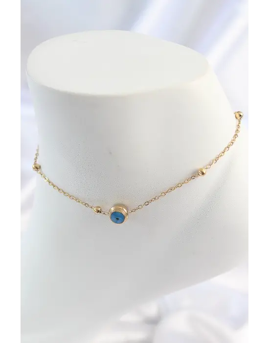 316L Çelik Gold Renk Nazar Boncuk Model Kadın Halhal