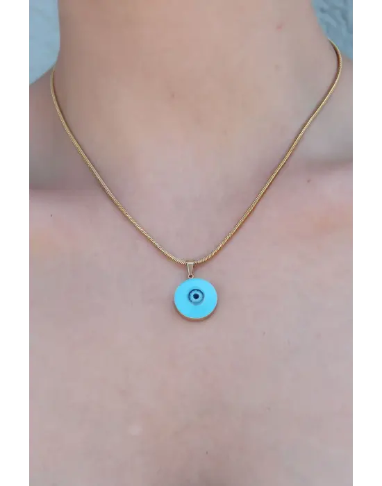  Altın  Nazar Boncuk Model  Çelik Kolye