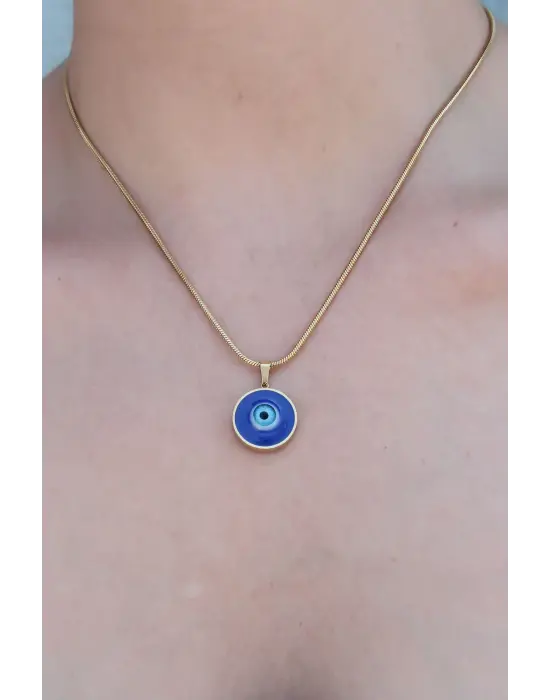 316L Çelik Gold Renk Nazar Boncuk Model Kadın Kolye