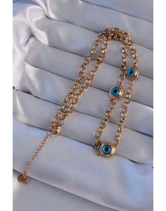  Altın  Nazar Boncuk Model Çelik Kolye