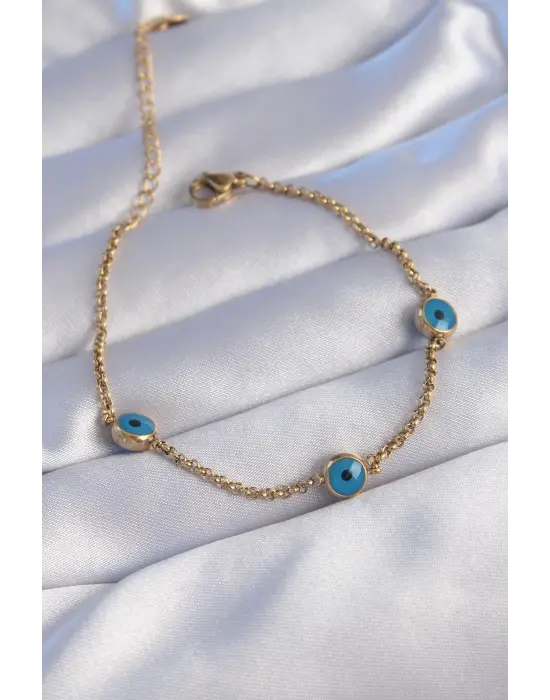 316L Çelik Gold Renk Nazar Boncuk Tasarımlı Bileklik
