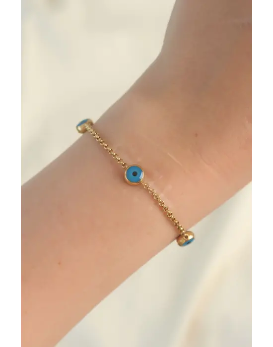 316L Çelik Gold Renk Nazar Boncuk Tasarımlı Bileklik