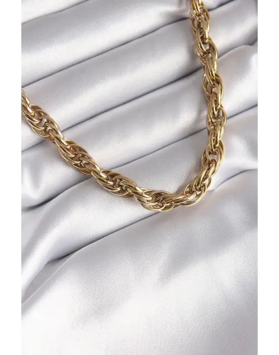  Altın  Örme Burgu Zincir Model  Çelik Kolye