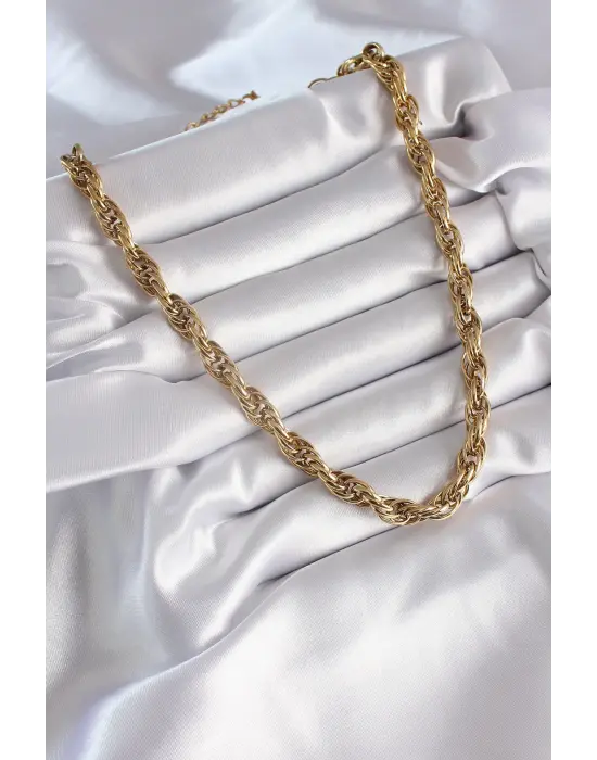  Altın  Örme Burgu Zincir Model  Çelik Kolye