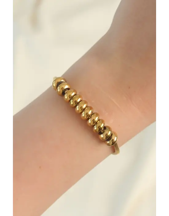 316L Çelik Gold Renk Oval Figürlü Bileklik