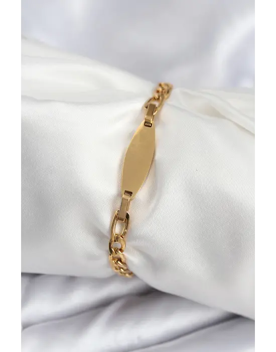 316L Çelik Gold Renk Oval Yazı Yazmaya Uygun Kadın Bileklik