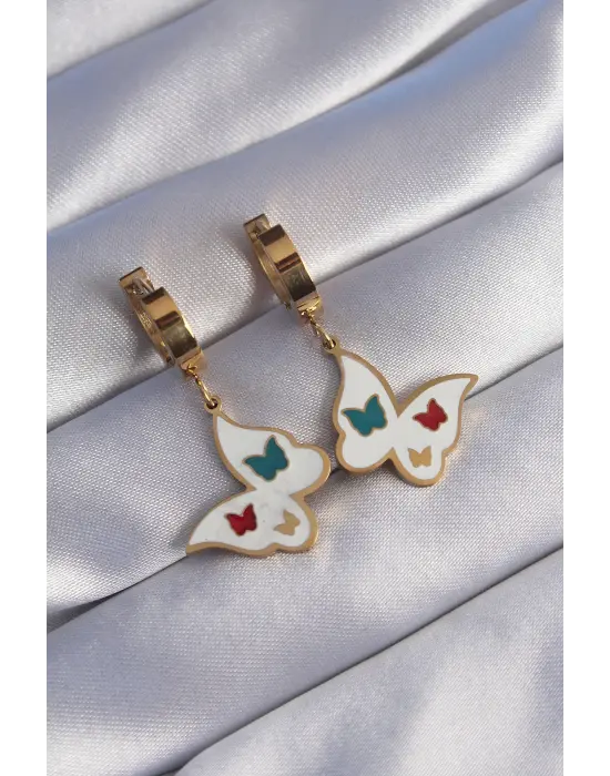   Altın Renkli Mineli Kelebek Küpe