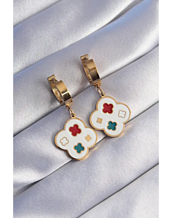   Altın Renkli Mineli Yonca Küpe