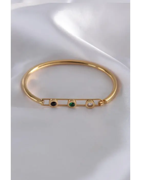 316L  Çelik Gold Renk Renkli Zirkon Taş Detay Kadın Kelepçe