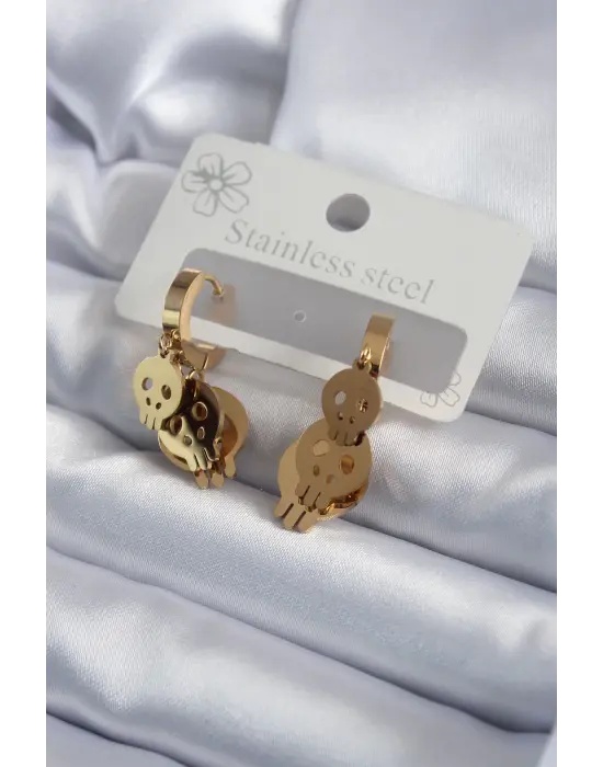   Altın Sallantı Kuru Kafa Model Çelik Küpe