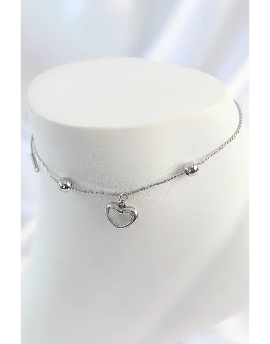 316L Çelik Gold Renk Sallantı Mineli Kalp Figür Topçuk Detay Kadın Halhal