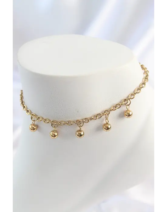 316L Çelik Gold Renk Sallantı Topçuk Zincir Model Kadın Halhal