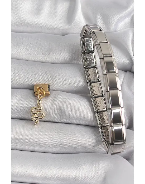 316L Çelik Gold Renk Sallantı Yılan Model Nomination Charm