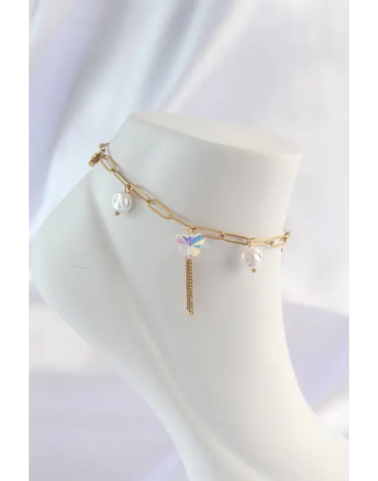 316L Çelik Gold Renk Sallantılı Kelebek Halhal