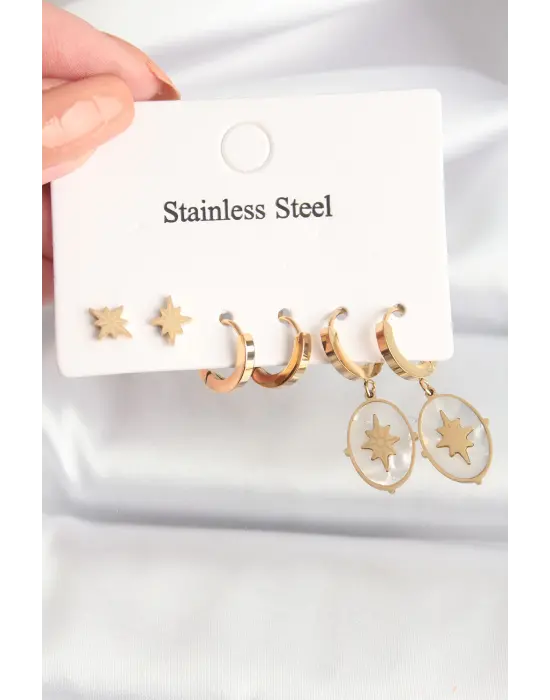   Altın Sedefli Kutup Yıldızı Çoklu Küpe