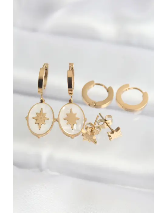   Altın Sedefli Kutup Yıldızı Çoklu Küpe