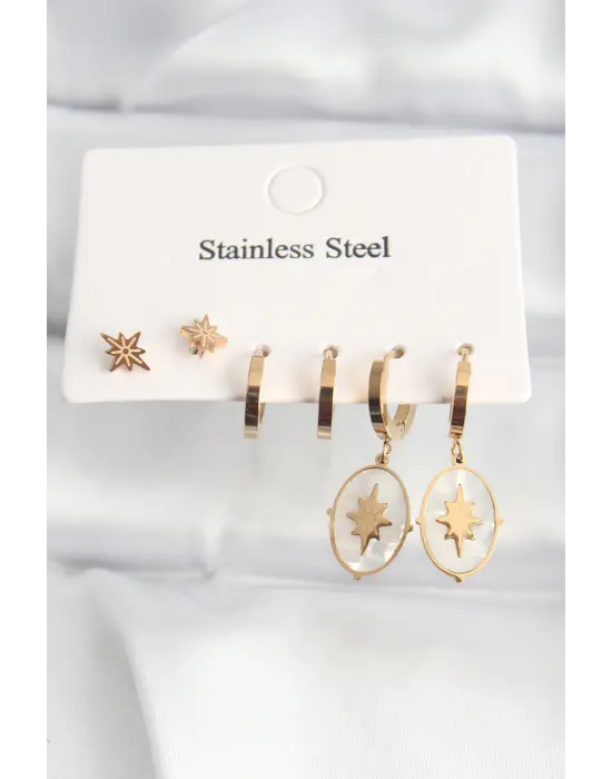   Altın Sedefli Kutup Yıldızı Çoklu Küpe