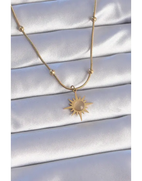 Altın Sedefli Yıldız Model Çelik Kolye