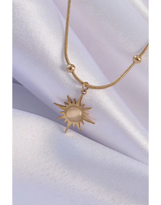 Altın Sedefli Yıldız Model Çelik Kolye