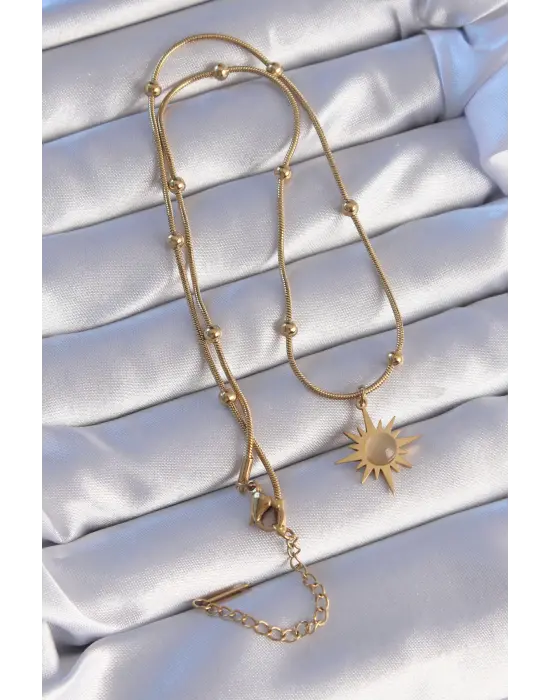 Altın Sedefli Yıldız Model Çelik Kolye