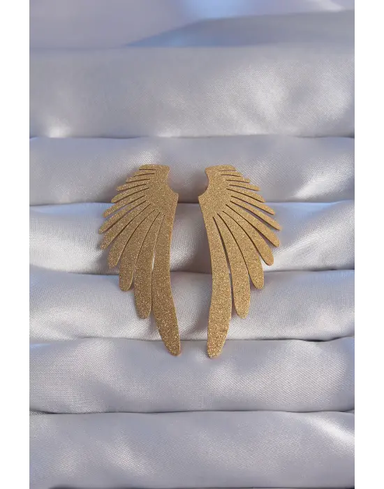   Altın Simli Melek Kanadı Tasarımlı Küpe