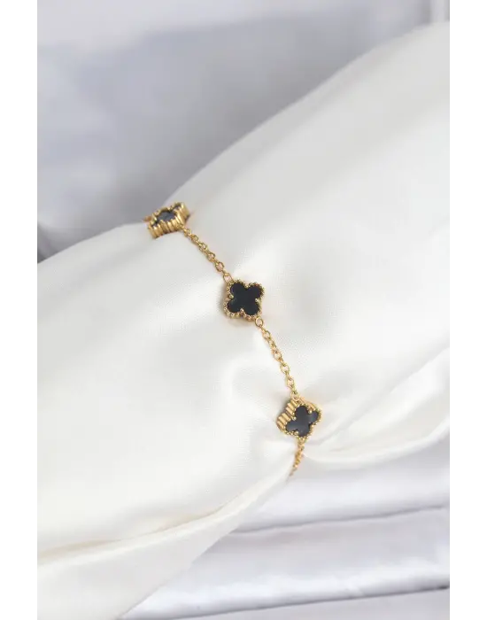 316L Çelik Gold Renk Siyah Baby Boy Yonca Bileklik