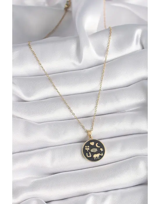  Altın  Siyah Şans Çelik Kolyesi