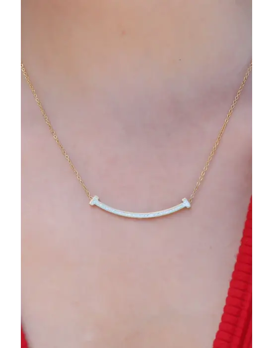  Altın  Smile Model Zirkon Taşlı  Çelik Kolye