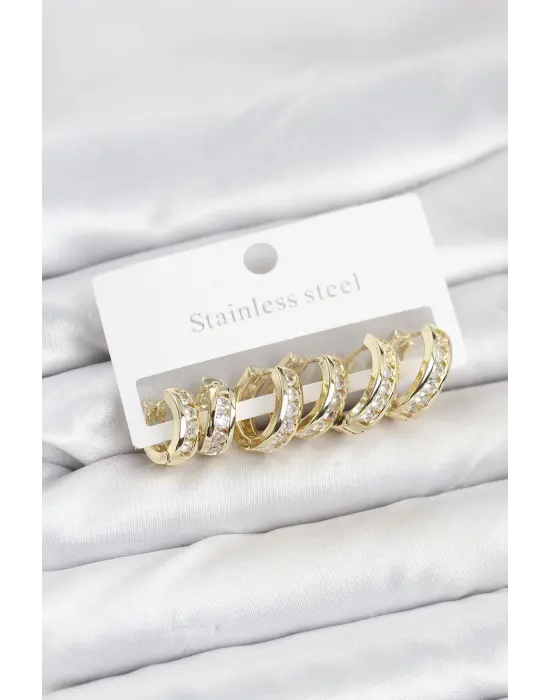 316L Çelik Gold Renk Su Yolu Halka Küpe Seti