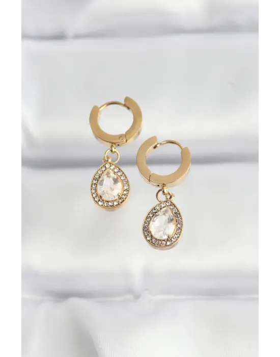   Altın Taşlı Damla Model Küpe