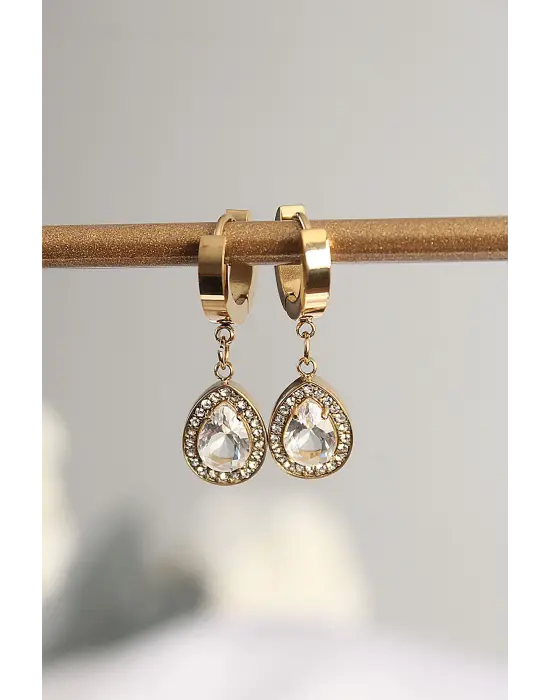   Altın Taşlı Damla Model Küpe