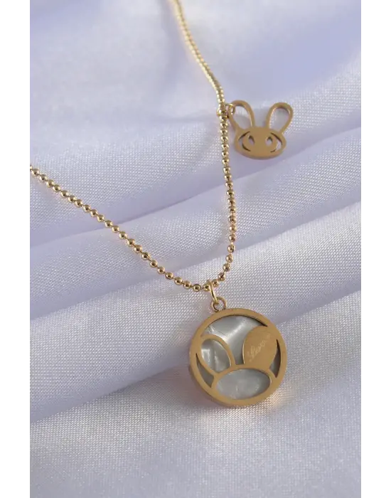  Altın  Tavşan Model  Çelik Kolye