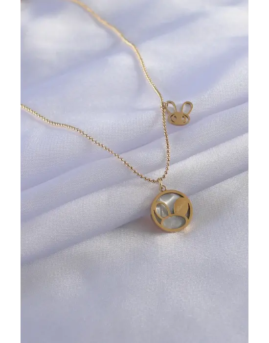  Altın  Tavşan Model  Çelik Kolye