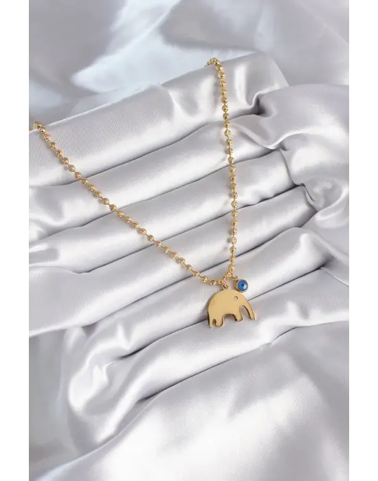  Altın  Top Zincir Model Fil Figür Nazar Boncuk Detay  Çelik Kolye